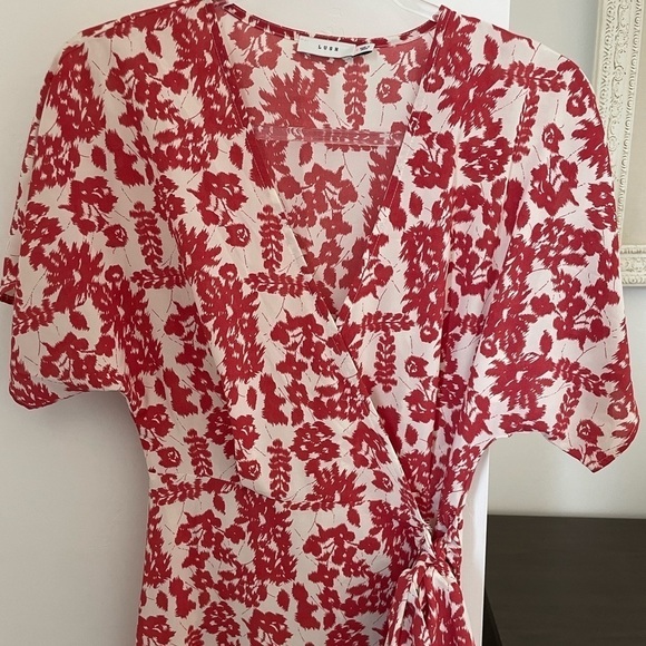 Lush Floral Wrap Maxi MIDI Dress short sleeve small - Picture 4 of 11